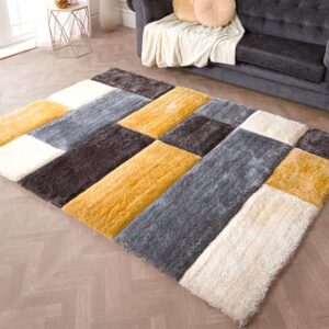 Blocks Polyester 160x225cm 3D Carved Rug In Ochre